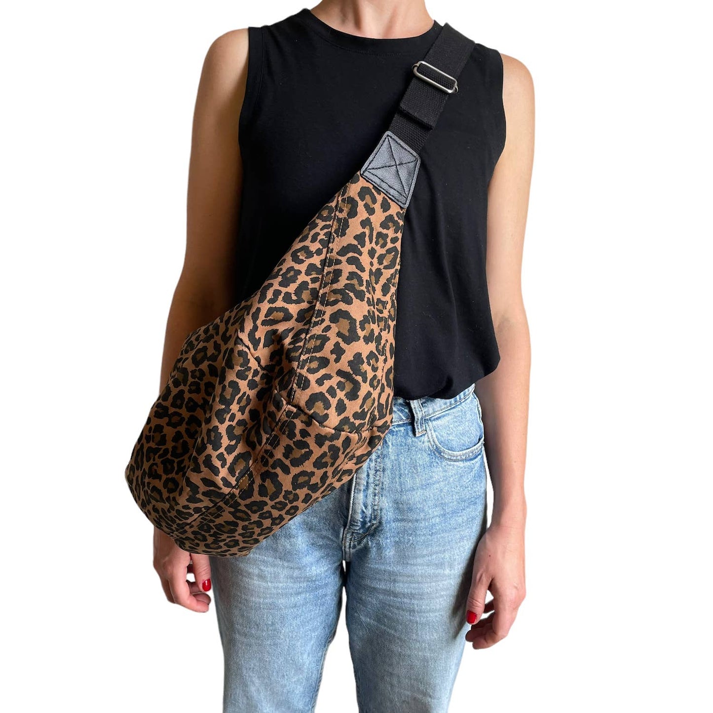 Brixton cross body sling bag - leopard print brown - large