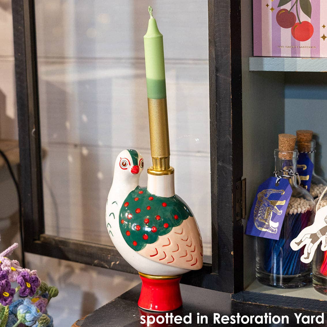 Hand-Painted Bird Ceramic Candle Holder