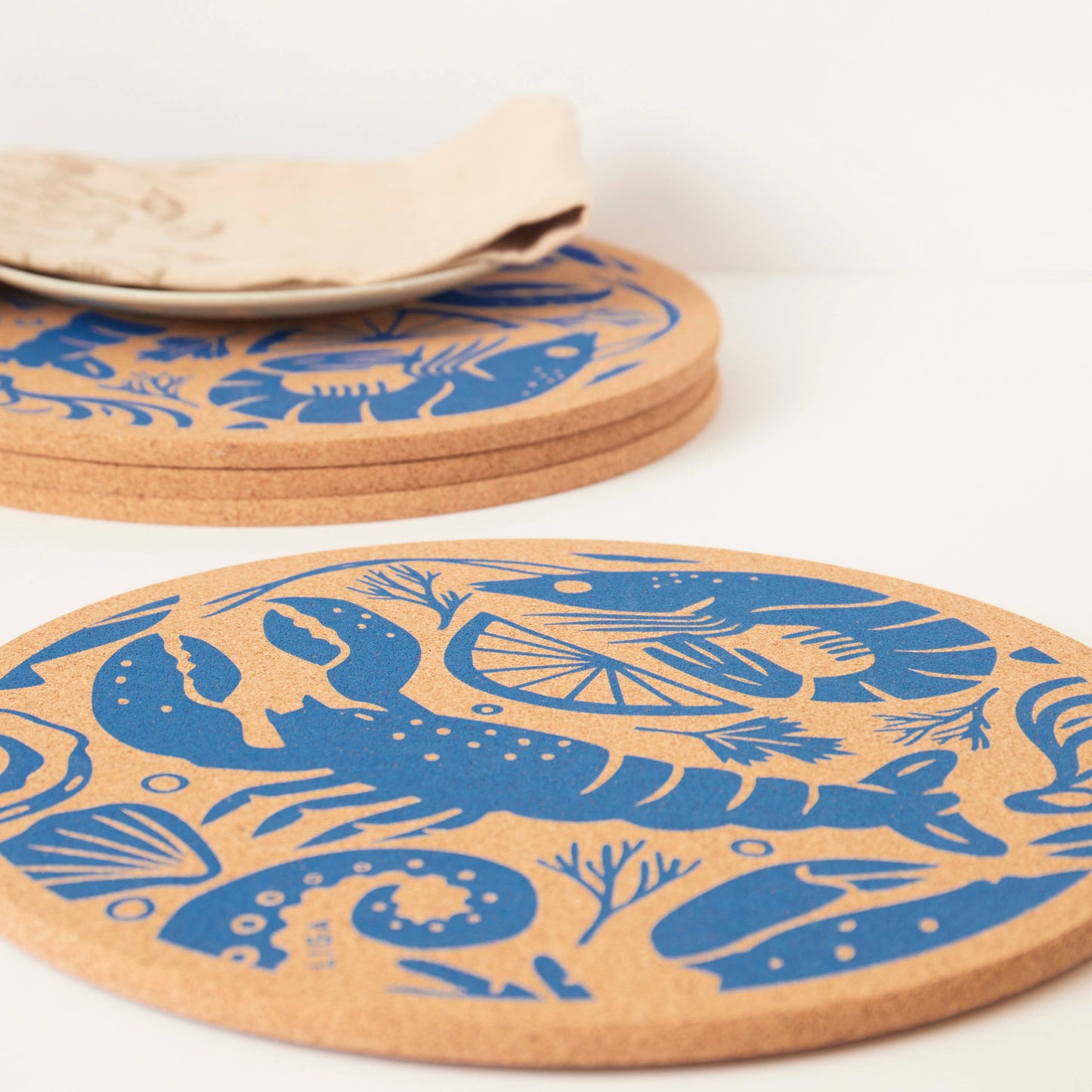 Cork Placemat 30cm - Seafood Platter S/4