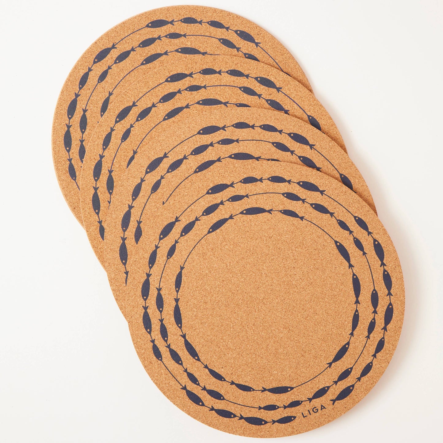 Cork Placemat 30cm - Fish on a Line S/4