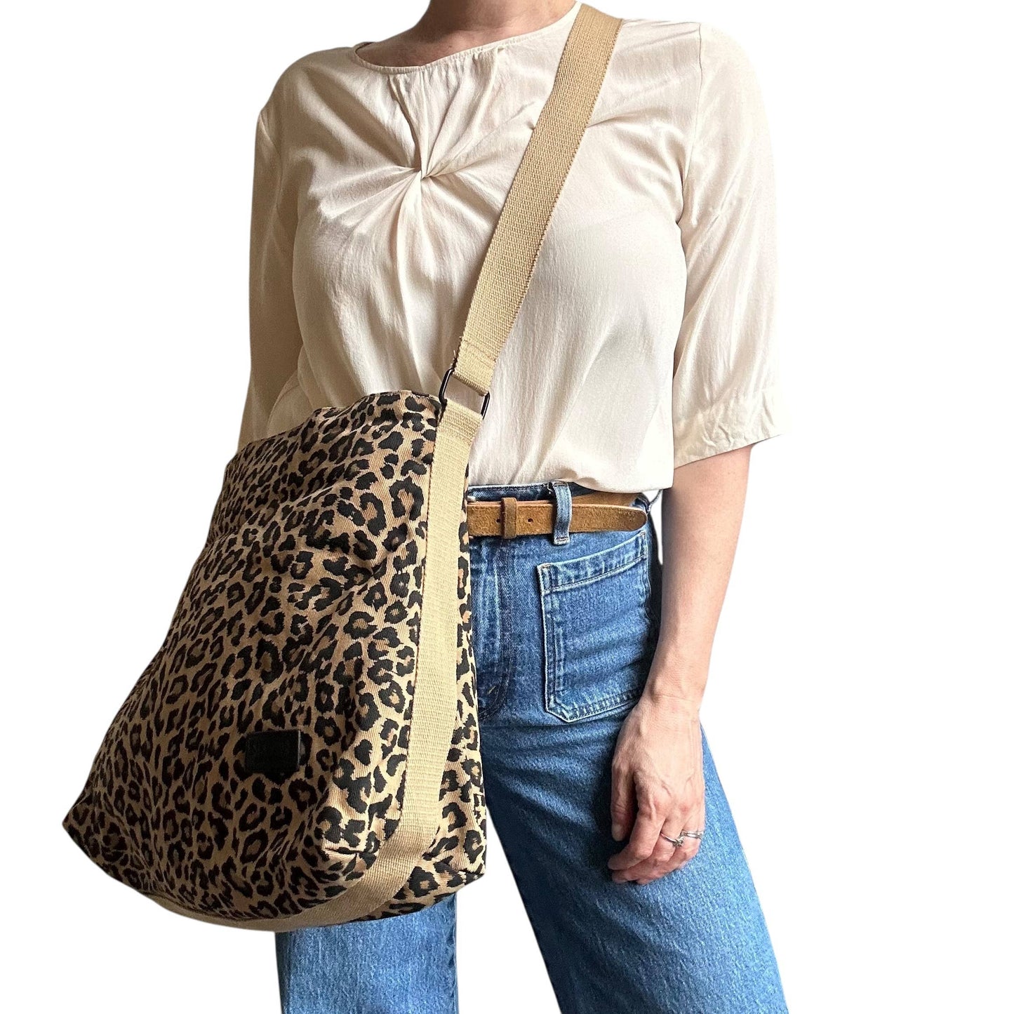 Portland messenger bag  - sand leopard print