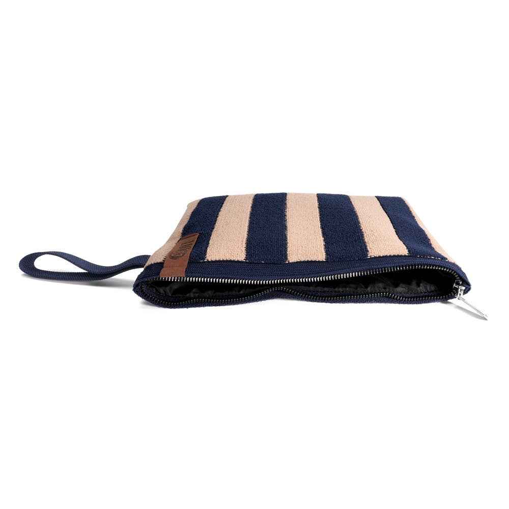Zipped Terry pouch navy and tan